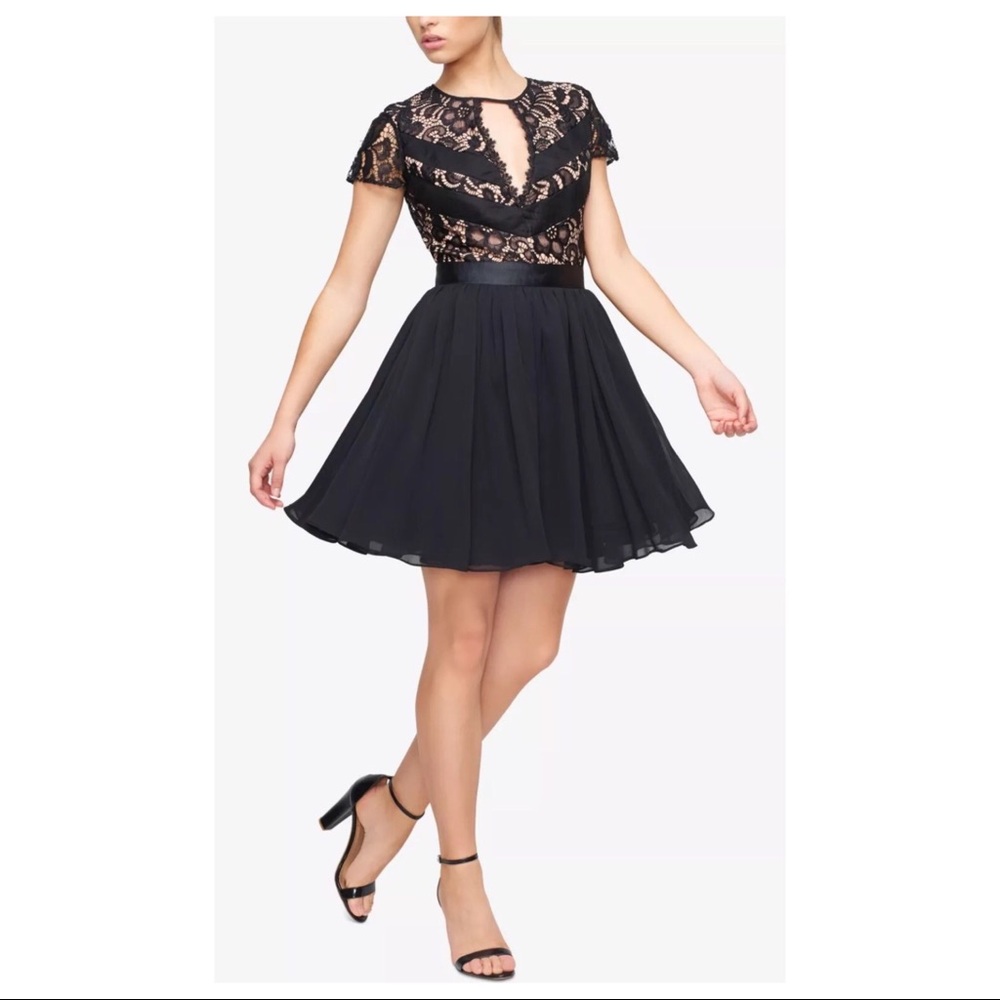 Fame & Partners Black Lace & Chiffon Fit & Flare Cocktail Dress